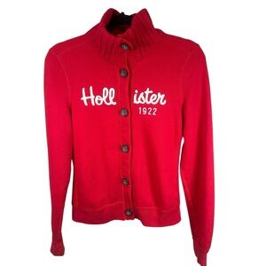 Hollister Red Button Fleece‎ Cardigan Jacket Y2K Preppy Logo M Soft Girl Cozy